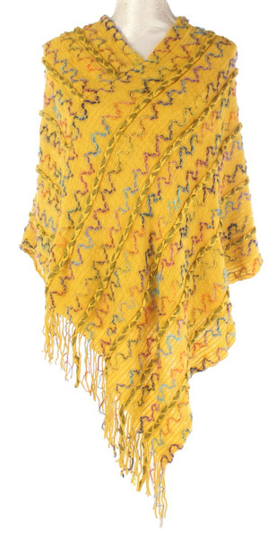 Colourful zigzag stitching mustard colour poncho