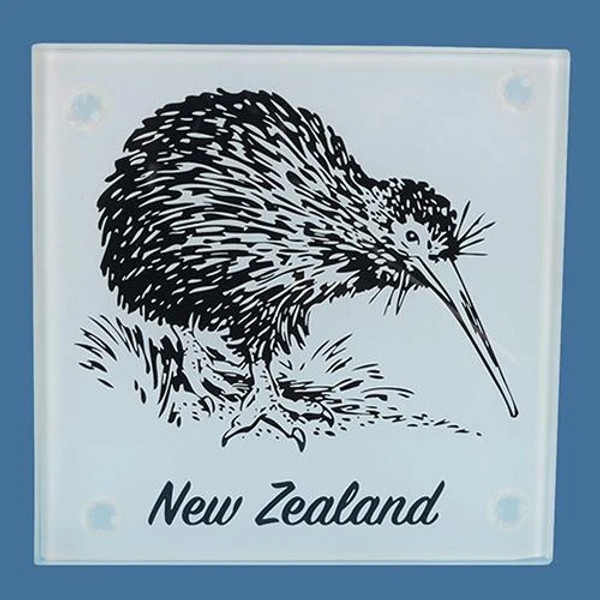 NZ native Kiwi set of 4 Glass Coasters