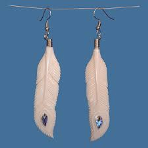 Bone Feather with Paua detail earrings