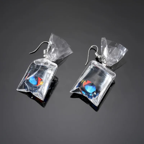 Colourful fish in a bag earring on hook