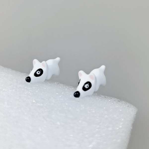 small white dog stud earring on post