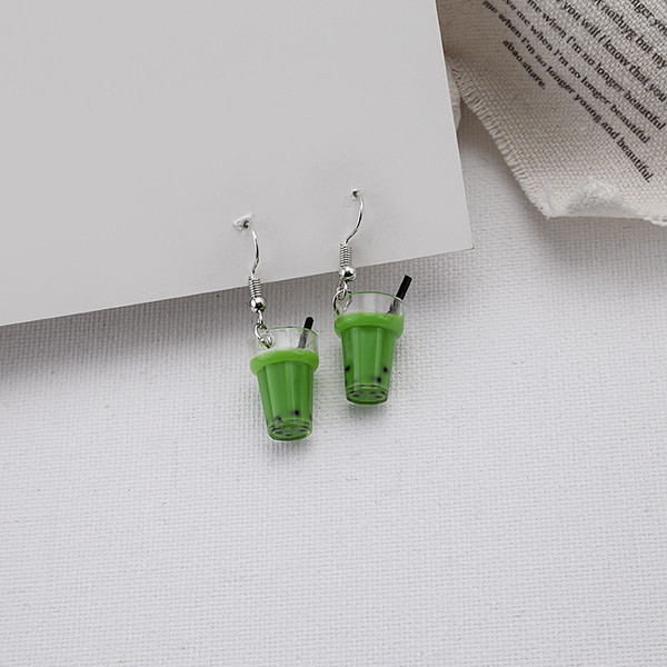 green Bubble tea earrings on hook