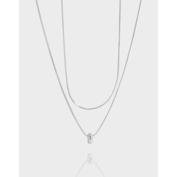 double layer 925 silver plated fine chain  with small circle necklace pendant