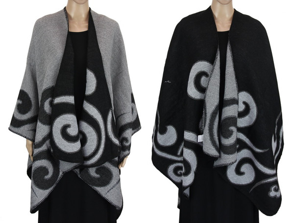 Reversible cape with curls design - black