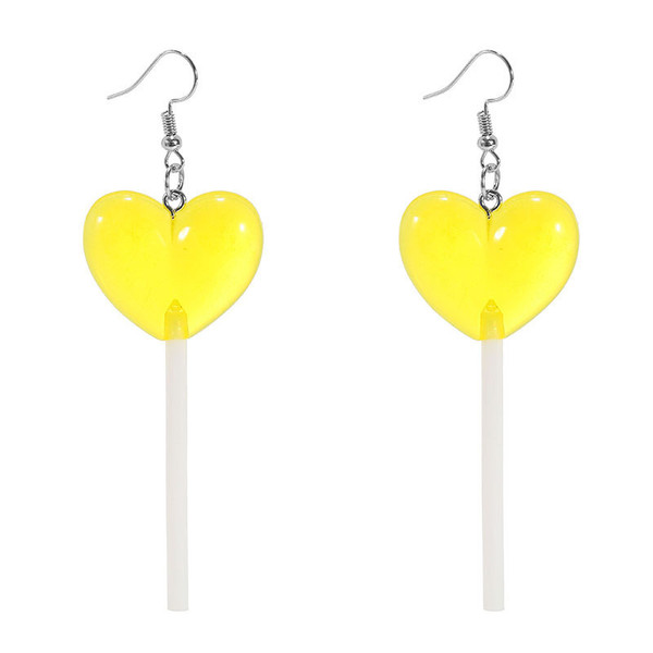 love heart lollipop earrings on hooks - yellow