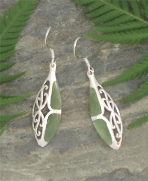 "Fairy Wings"  NZ Greenstone and sterling silver drop earrings