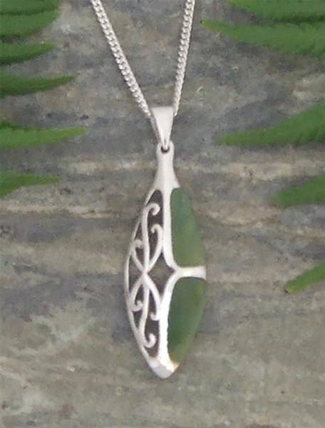 "Dancing Monarch" NZ Greenstone and sterling silver pendant on chain endant and