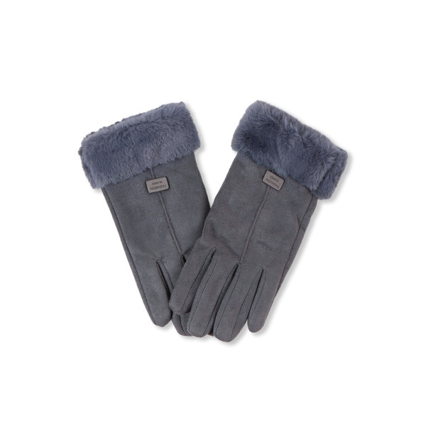 Grey coloured faux fur lined gloves with faux fur cuff (fits small adult hands)