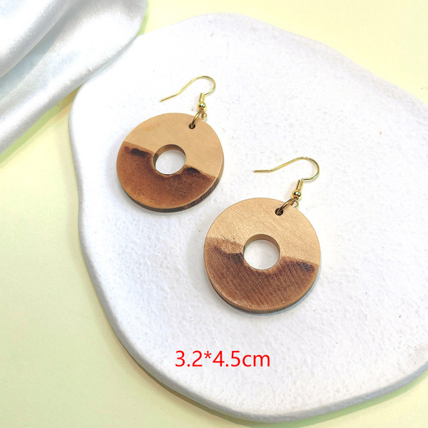 two tone round wood earrings on hooks