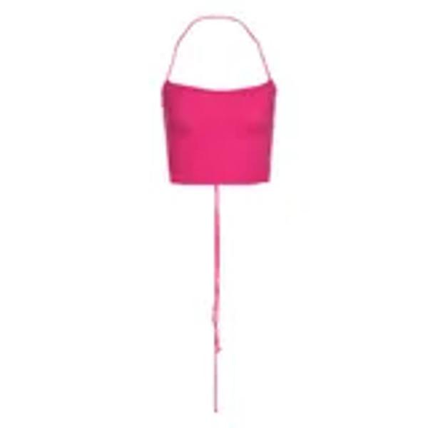 Bright pink tie back halter top