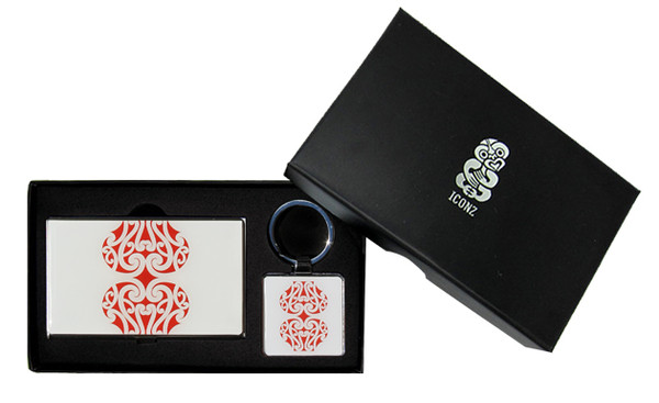 Box set of Business card holder and key ring with Koru Pattern
