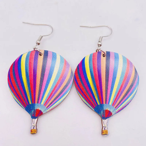 Hot Air Balloon Earrings on hooks  - multi stripe design