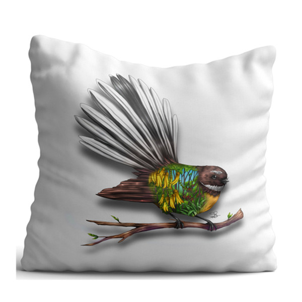 NZ Fantail design cushion cover - artwork by local artist