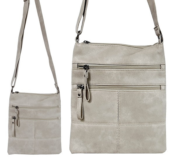 Cross Body Bag with square stitching design and 5 zips - Grey