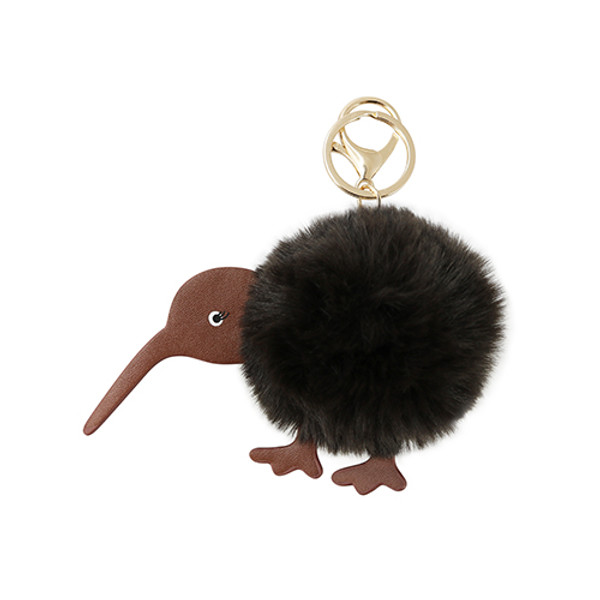 NZ Kiwi Key Ring, brown Pompom