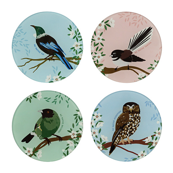 Glass Coasters - set of 4, NZ Native Birds of the sky Glass Coasters - set of 4, NZ Native Birds of the sky