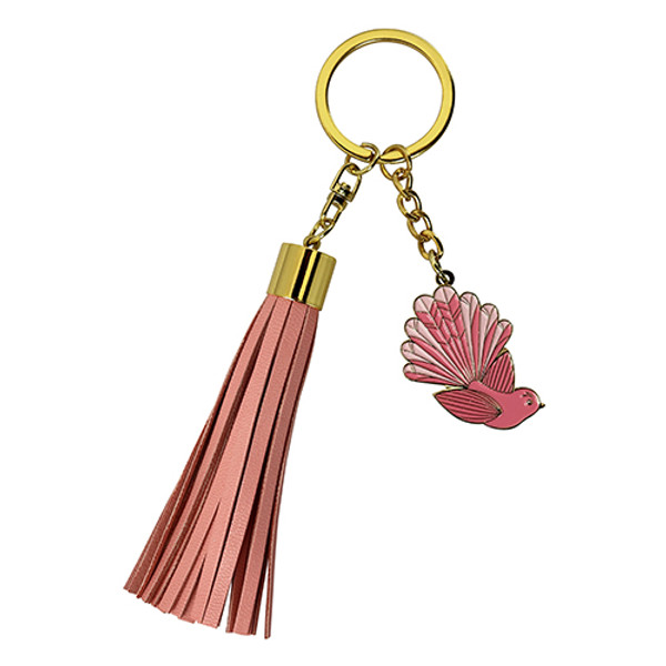 Key ring with tassel and fantail charm - pink