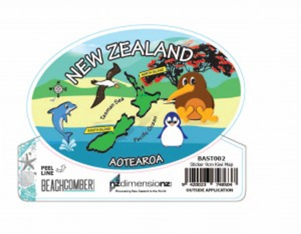 NZ sticker Kiwi Map - 9cm