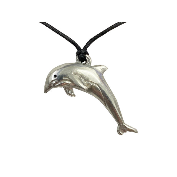 pewter pendant on cord - dolphin