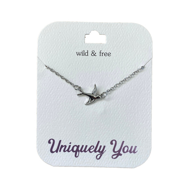 Silver coloured bird pendant on chain