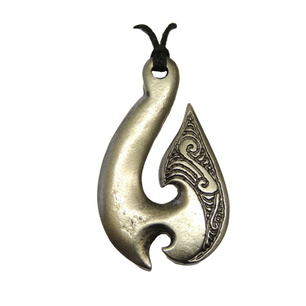 Fish Hook (Hei Matau) - Pewter pendant on cord