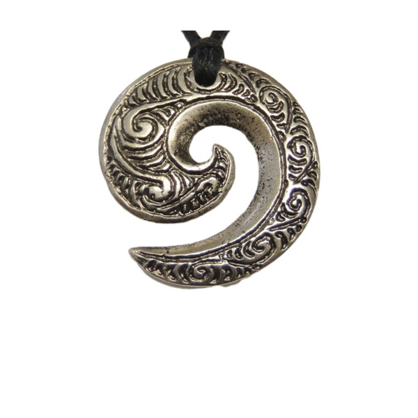 NZ Koru (spiral swirl) - Pewter pendant on black cord