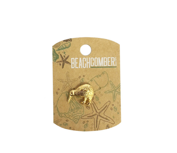 NZ Souvenir Pin / Badge - gold coloured Kiwi