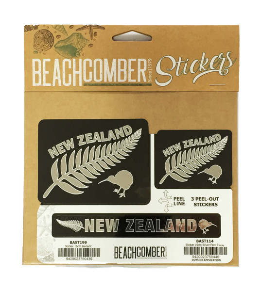 Silver Fern with Kiwi set of 3 stickers