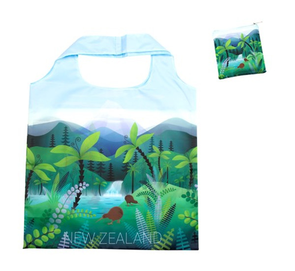 Eco friendly Folding Bag with NZ scene and Kiwi