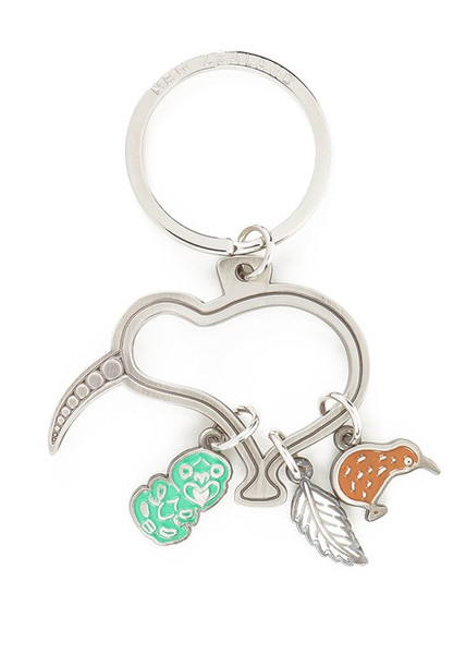 Key Ring - Metal cut out Kiwi with NZ charms