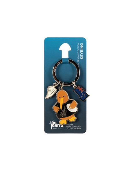 Metal Keyring - NZ Kiwi Rugby with charms