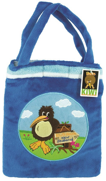 Kids blue faux fur handbag with Kiwi