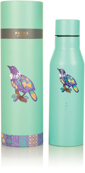 Metal Drink Bottle with designer bird, Tui