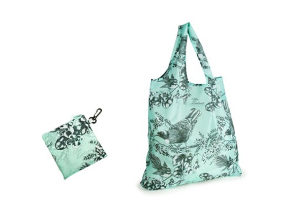 Eco friendy Folding Bag with native birds on pastel blue