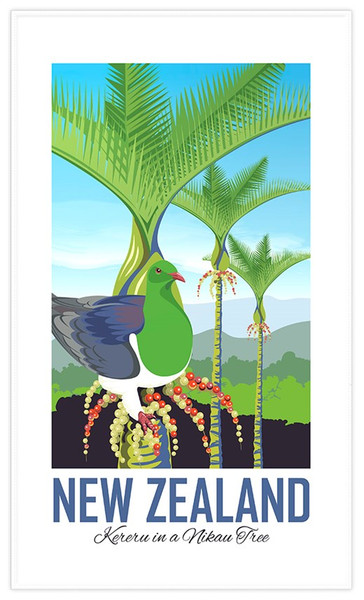 NZ Tea towel - NZ Wood Pigeon (Kereru) in a Nikau Tree