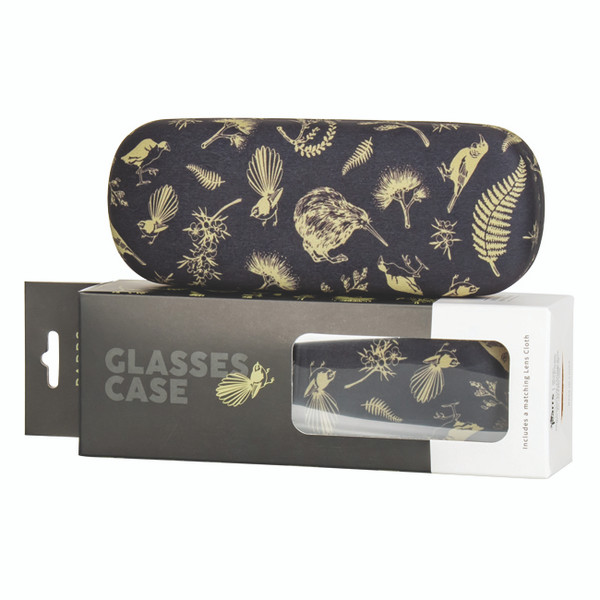 Glasses Case -  Gold NZ Birds on black