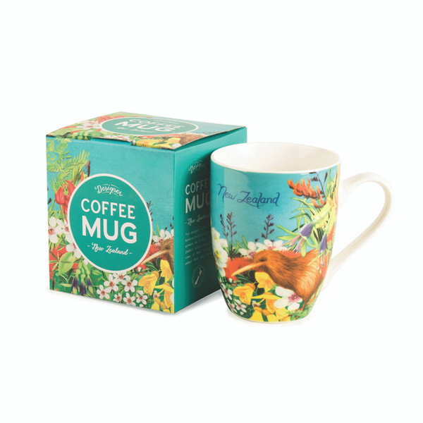 Coffee Mug with NZ flora, fauna and a kiwi