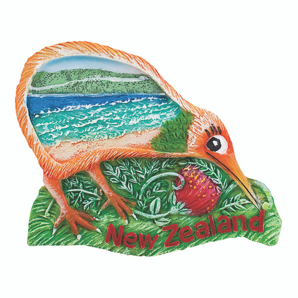 NZ Fridge Magnet - NZ Kiwi with Pohutukawa flower