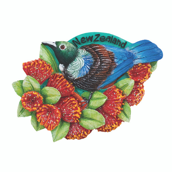 NZ Fridge Magnet - NZ Tui in Pohutukawa flowers