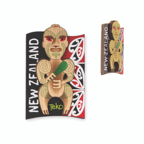 NZ Fridge Magnet - wooden Maori style Teko 3D