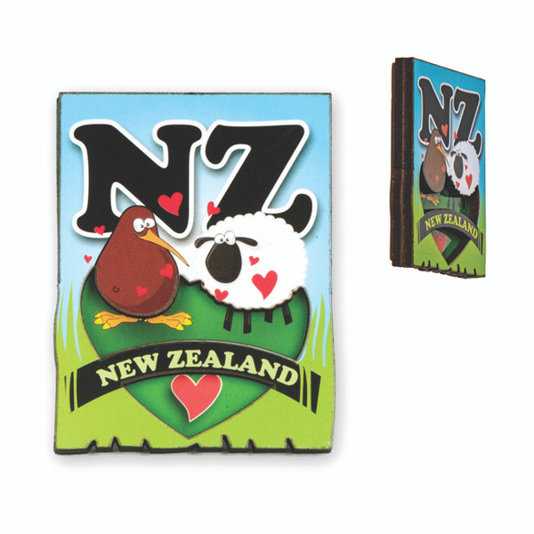 NZ Fridge Magnet - wooden 3D Kiwi and Sheep