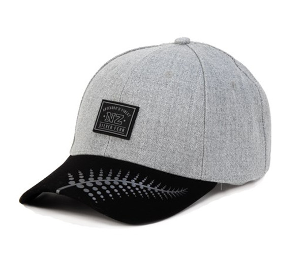 Grey NZ Silver Fern cap with black peak