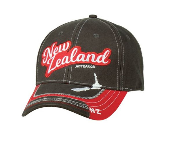 Grey hat with Red applique New Zealand Aotearoa