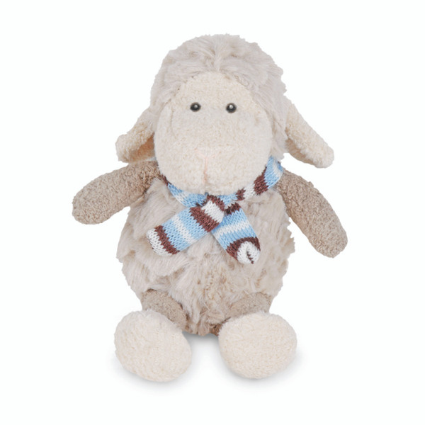 Soft Toy sheep with knitted blue stripe scarf 12cm