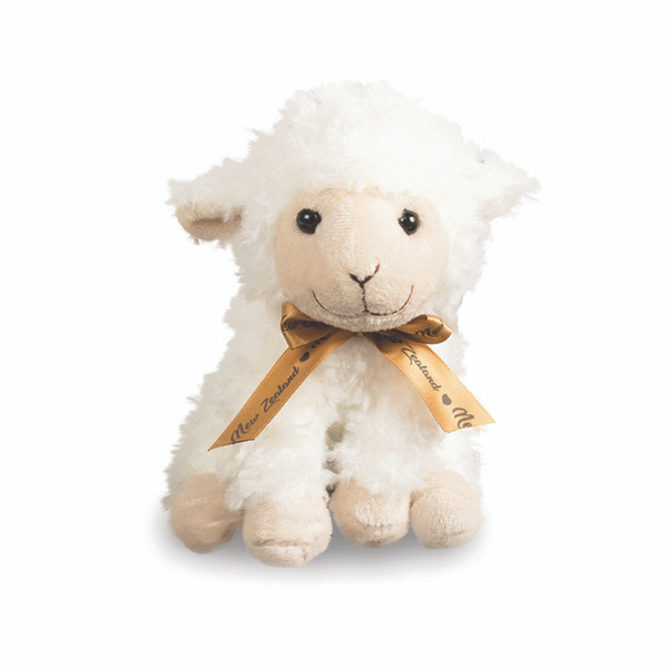 Soft Toy Sheep sitting with gold New Zealand ribbon (approx 18cm)