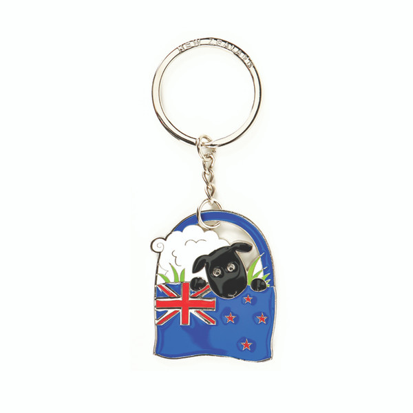 NZ Keyring - metal sheep on NZ flag