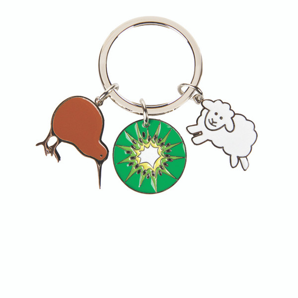 NZ Keyring - metal Kiwi, sheep and Kiwifruit