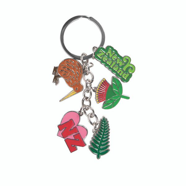 NZ Keyring - metal Kiwi and charms