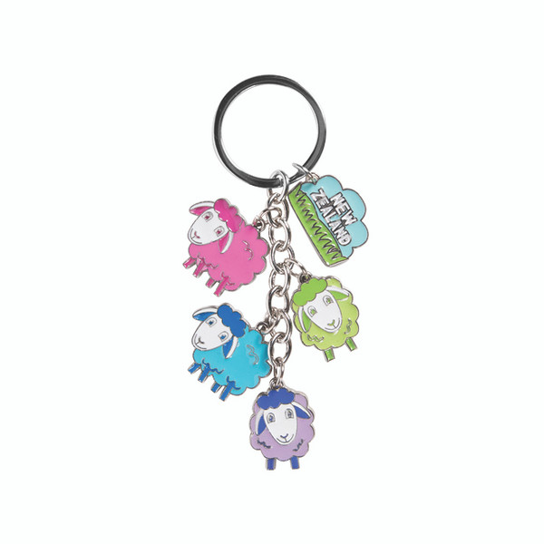 NZ Keyring - 4 metal sheep and New Zealand tag