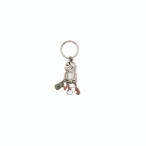 NZ Keyring - metal cut out Tiki with charms